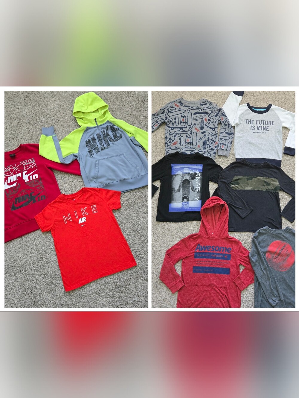 Boys Size 8-10 Mixed Nike Bundle + Long and Short Tees - 9 Pieces